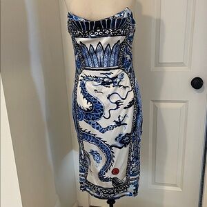 Roberto Cavalli Strapless Blue and White  dress vintage rare